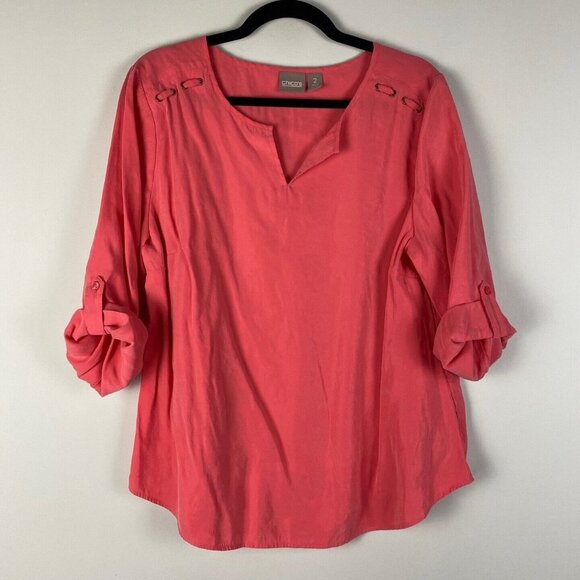 Chicos Silky Chic Grommet-Shoulder Pullover Blouse Womens 2 US Large Pink - Picture 1 of 10